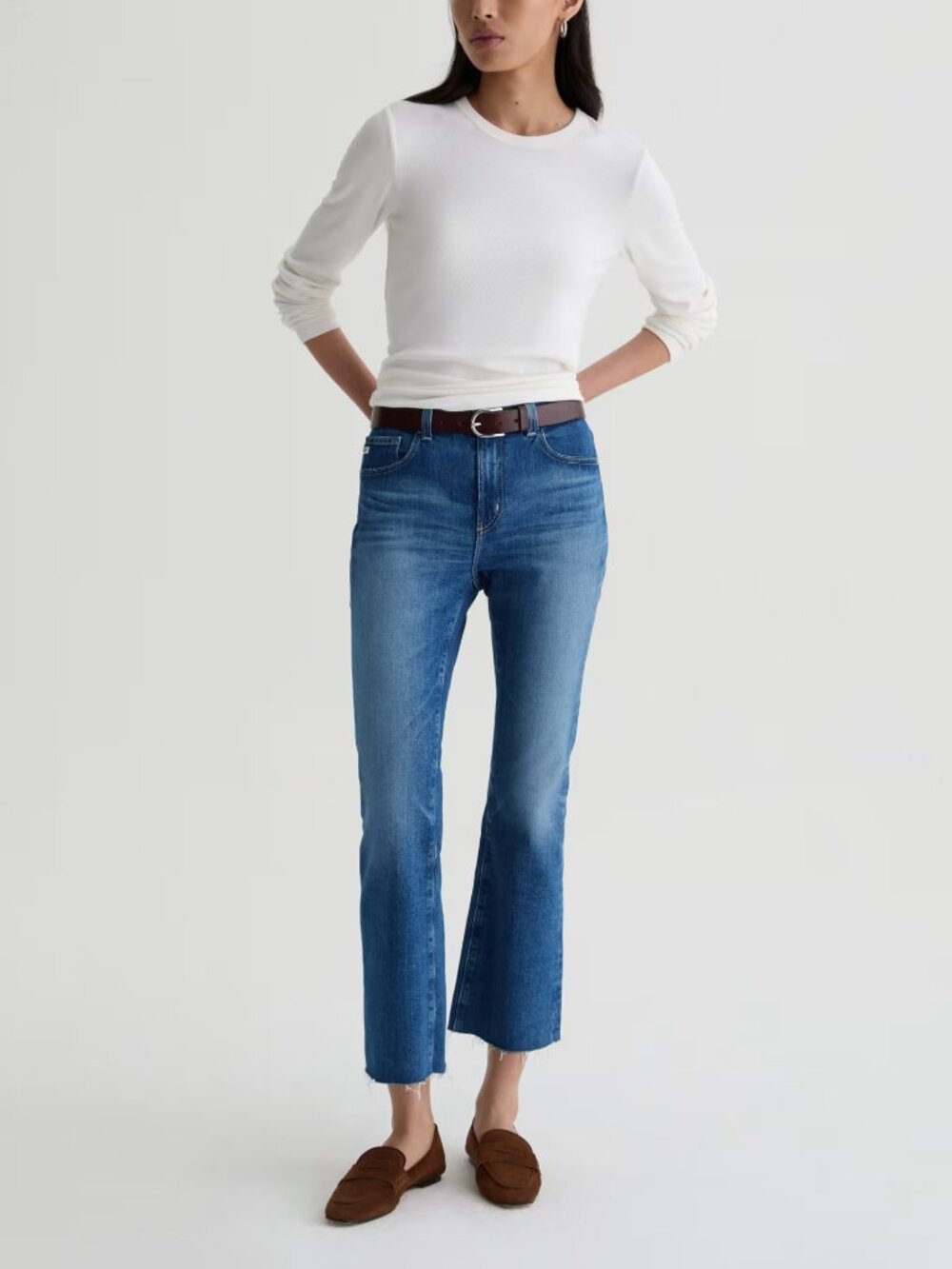 AG Adriano Goldschmied Farrah Boot Crop Jeans Size 26 Mid Rise Frayed Hem